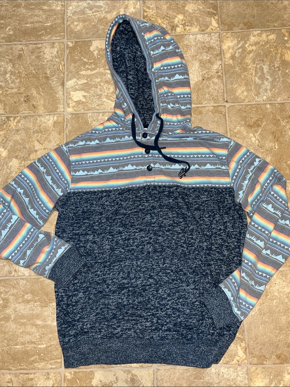 Hooey Navy & Multi-Stripe Men's Hooded Pullover